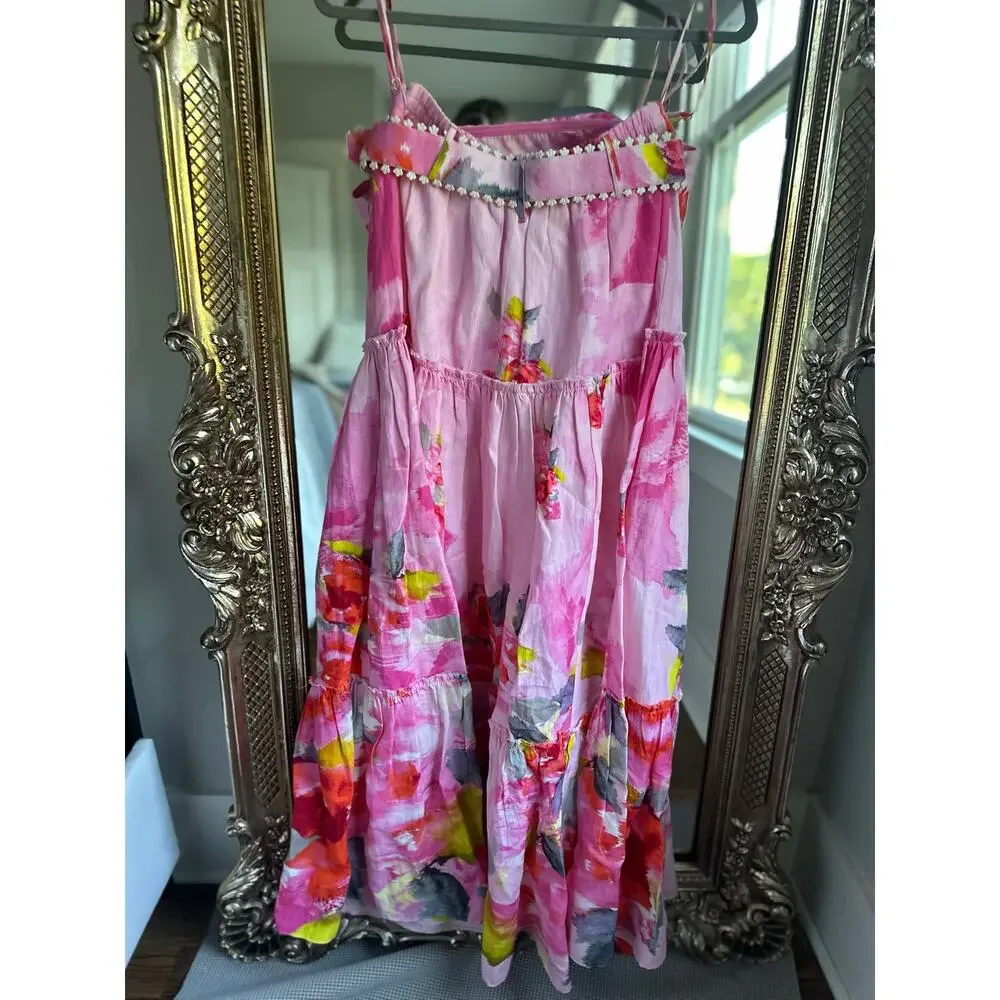 Hemant & Nandita Belted Maxi Skirt Bandeau Top Pink Rosa Floral Small NEW NWT! - Picture 7 of 10